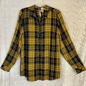 Susan Graver, Yellow Plaid, Keyhole Shirt- Medium- NWT